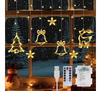 Lamptobe Cortina Luces Navidad Interior, Decoracion Navidad Ventana con Pilas, 3.5M Colgando 120 LED Luz de Cuerda con Estrella, Reno, Campanas, árbol, Remoto y 8 Modos, Suministro de Energía USB