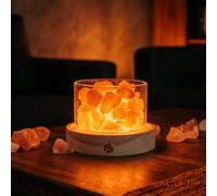 Lamptobe Lámpara de sal rosa sin cables con base de madera recargable | regalo natural para el bienestar luz nocturna para meditación dormitorio oficina en casa decoración escritorio