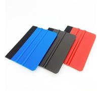 LAMXD 3 piezas de rasqueta de plástico con borde de fieltro, aplicador de calcomanías, herramienta de alisado de papel pintado, mini escobilla de rasqueta negra, azul y rojo