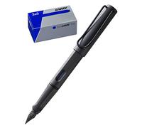 Lamy Juego de 1 pluma estilográfica Safari 017 en umbra para zurdos y 1 juego de 3 cartuchos de tinta T10 en cartón original, color de la tinta azul