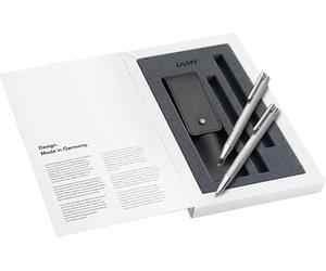 Lamy logo Set brushed de bolígrafo 206 incluye mina grande M 16 negro y portaminas 106 con mina fina M 40 (0,7 mm), incluye estuche de piel negro y paquete de regalo