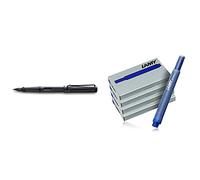 Lamy Safari 1203065 Fh 2017 M Pluma Estilográfica, Plumín Medio, Color Negro Mate + Cartuchos De Tinta Para Pluma Estilográfica 2077-4Er-Set, T10, Color Azul, 4 Paquetes (20 Cartuchos)