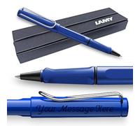 Lamy Safari - Bolígrafo roller con grabado personalizado, agarre ergonómico, ancho de trazo medio, plástico ASA robusto, incluye recambio azul M 63 y viene en caja de regalo (azul)