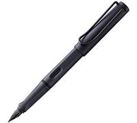 Lamy safari steel black - Pluma estilográfica con empuñadura ergonómica y plumín de acero pulido en tamaño F - ideal para cualquier escritura y caligrafía - incluye cartucho T 10 azul - Diestro