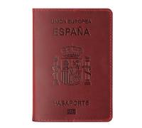 LANANAI Portadocumentos de cuero vacuno retro español para pasaporte, tarjeta de embarque, tarjetero, tarjetero, juego de libro de pasaporte, Red, 10 x 14 cm, Casual