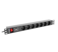 Lanberg Regleta PDU PDU-07F-0200-BK 1U 16A 7 tomas Schuko cable 2 m Negro