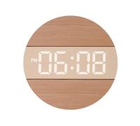 Lancoon Reloj Digital de Pared de Madera con Pantalla Grande LED de Atenuación Automática Silencio Redondo 12/24 Horas Interruptor Colgante Enchufable para Casa Salón Oficina