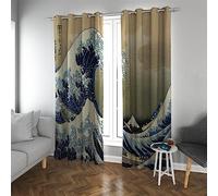 LANDOCROWN Cortinas japonesas Retro Ojales Cortinas Opacas con Asian Sea Wave Ocean Kanagawa Print Light Blocking Window Drapes 240 x 140 cm