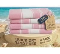 LANE LINEN Juego de 4 toallas de playa turcas - Toallas de playa, toalla de piscina prelavada, toalla de playa extragrande, secado rápido y sin arena, toalla de viaje absorbente, 99 x 180 cm - Rosa