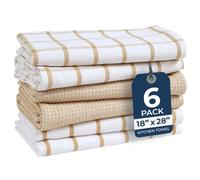 LANE LINEN Juego de 6 paños de Cocina, 18 x 28 Pulgadas, 100% algodón, absorbentes y de Secado rápido, con Lazo para Colgar, Color Beige