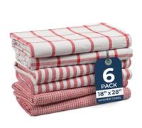LANE LINEN Juego de 6 toallas de cocina 100% algodón, absorbentes, de secado rápido, 18 x 28 pulgadas, color rojo