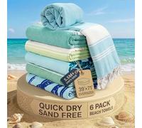 LANE LINEN Lot de 6 toallas de playa turcas sobredimensionadas, ligeras, absorbentes y de secado rápido, antiarena, 99,1 x 180,3 cm, brisa tropical