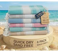 LANE LINEN Lote de 6 toallas de playa turcas para mujer - Prelavadas, antiarrugas, antiarena, de secado rápido, ligeras y suaves, 99,1 x 180,3 cm - Playa vintage