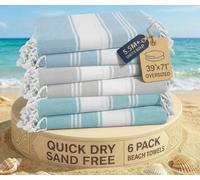 LANE LINEN Paquete de 6 toallas de playa a granel, toallas de playa de gran tamaño, toallas de piscina para adultos, prelavadas, toalla de playa sin arena, toalla de playa de secado rápido, 39 x 71
