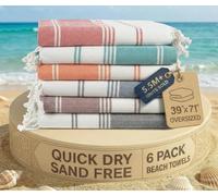 LANE LINEN Paquete de 6 toallas de playa de algodón de gran tamaño, prelavadas, elegantes toallas de piscina para adultos, secado rápido, toalla de viaje ligera, sin arena, 39 x 71 pulgadas, varios
