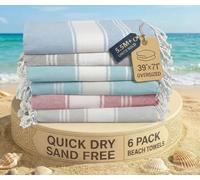 LANE LINEN Toalla de playa 100% algodón, 6 toallas de playa de gran tamaño, 39 x 71 pulgadas, toalla de piscina, toalla de playa de gran tamaño, toalla de playa absorbente extragrande, toalla de arena