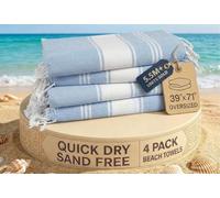 LANE LINEN Toalla de playa en 100% algodón con bolsa, 4 piezas, dimensiones 99 x 180 cm, absorbente para piscina, extra grande, de secado rápido, toalla de viaje con arena, azul cielo