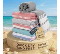 LANE LINEN Toallas de piscina turcas de playa, juego de 6 de gran tamaño, prelavadas, no encogen, toalla de viaje de secado rápido, elegante toalla de playa para mujer, absorbente y sin arena, 99 x