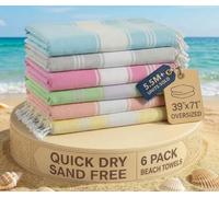 LANE LINEN Turkish Towels - Juego de 6 toallas de playa de gran tamaño, toalla de piscina prelavada, toalla de playa extragrande, toalla de playa a prueba de arena, toalla de viaje absorbente, 39 x 71