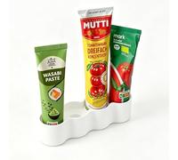 LANMU Soporte para tubos para 4 tubos, organizador de nevera para mostaza, mayonesa, pasta de tomate, soporte para tubos estándar de 16-18 mm
