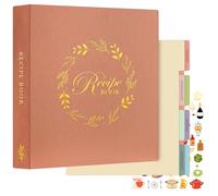 Lanpn Carpeta de Anillas para Recetas, Recetario de 3 Anillas con 8 Fundas, Recipe Journal Book Binder, Libro Recetas Cuaderno Recetas en Blanco, Recetario de Cocina para Escribir, Rosa, Inglés