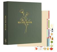 Lanpn Carpeta de Anillas para Recetas, Recipe Journal Book Binder, Recetario de 3 Anillas con 8 Fundas, Libro Recetas Cuaderno Recetas en Blanco, Recetario de Cocina para Escribir, Verde, Inglés