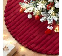 Lanpn Falda Cubre Pie para Arbol de Navidad de 120cm, Gran Lujo Piel Sintética Alfombra de árbol de Navidad Redondas, Cubiertas para Base Alfombra para Decoración Navideña de Interiores (Rojo)