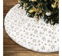 Lanpn Falda Cubre Pie para Arbol de Navidad de 40cm, Pequeño Lujo Piel Sintética Copo de Nieve Redondas, Cubiertas para Base Alfombra para Decoración Navideña (Oro, 40 cm)