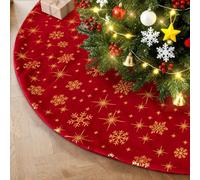 Lanpn Falda Cubre Pie para Arbol de Navidad de 40cm, Pequeño Terciopelo Copo de Nieve Redondas, Cubiertas para Base Alfombra para Decoración Navideña de Interiores (Rojo)