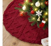 Lanpn Falda Cubre Pie para Arbol de Navidad de 60cm, Pequeño Lujo Piel Sintética Alfombra de árbol de Navidad Redondas, Cubiertas para Base Alfombra para Decoración Navideña de Interiores (Rojo)