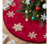 Lanpn Falda Cubre Pie para Arbol de Navidad de 60cm, Pequeño Terciopelo Copo de Nieve Redondas, Cubiertas para Base Alfombra para Decoración Navideña de Interiores (Rojo)
