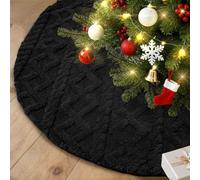 Lanpn Falda Cubre Pie para Arbol de Navidad de 90cm, Gran Lujo Piel Sintética Alfombra de árbol de Navidad Redondas, Cubiertas para Base Alfombra para Decoración Navideña de Interiores (Negro)