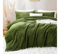 Lanqinglv Ropa de Cama de Felpa de 135 x 200 cm, Color Verde y Blanco, Pelo sintético Mullido, Ropa de Cama de Invierno, cálida y acogedora, Franela de Forro Polar, Funda nórdica con Cremallera y 1
