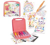 Lansay - BLOPENS - Maletín Kawaii - Rotuladores para Colorear Infantiles para soplar Desde 5 años - Formato transportable Plantillas Reutilizables - 6 Blopens 6 Plantillas 6 Hojas +40 Stickers