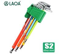 LAOA-llave hexagonal tipo L Torx 9 piezas S2, destornillador hexagonal de cabeza de bola de colores con arcoíris magnético 9pcs Hex sets