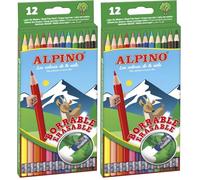 Lapices de colores alpino borrable con goma caja de 12 colores surtidos (Paquete de 2)
