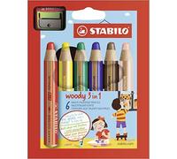 STABILO Lápiz de color multitalento woody 3 en 1 Estuche 6-6 colores y sacapuntas