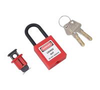 Lapiglo Candado de bloqueo de seguridad en miniatura para disyuntor de 2 agujeros, para nailon rojo 66 y para dispositivo LOTO de acero inoxidable con 2
