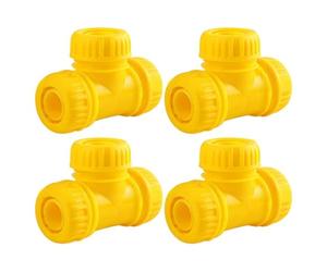 Lapiglo Paquete de 4 conectores en T para manguera de jardín, divisor de 3 vías rápido para conectar manguera de 1 pulgada, 3/4 pulgadas, 1/2 pulgada, color amarillo