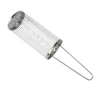 Lapiglo Portátil desmontable para parrilla rodante de acero inoxidable, cesta de verduras y pescado, para parrilla giratoria de 360 grados, parrilla eléctrica de gas, carbón, plateado, 37 x 9 cm