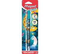Lápiz Grafito HB con Goma Maped - Jungle Fever X2 + Guía de Dedos - Perfecto para Uso Escolar - Material Esencial - Maped