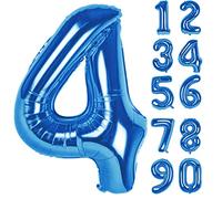 LAPONO Globo Número 4 Azul, Globos Números Cumpleaños, Gigante 82 × 55 cm, Aluminio Foil Apto para Helio y Aire con Pajita, Válvula Autosellante, Decoración Fiesta Fotos Pared Mesa Dulce para Edad