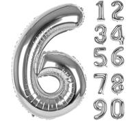 LAPONO Globo Número 6 Plateado, Globos Números Cumpleaños, Gigante 86 × 60 cm, Aluminio Foil Apto para Helio y Aire con Pajita, Válvula Autosellante, Decoración Fiesta Fotos Pared Mesa Dulce para Edad