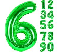 LAPONO Globo Número 6 Verde, Globos Números Cumpleaños, Gigante 86 × 60 cm, Aluminio Foil Apto para Helio y Aire con Pajita, Válvula Autosellante, Decoración Fiesta Fotos Pared Mesa Dulce para Edad