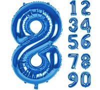 LAPONO Globo Número 8 Azul, Globos Números Cumpleaños, Gigante 91 × 54 cm, Aluminio Foil Apto para Helio y Aire con Pajita, Válvula Autosellante, Decoración Fiesta Fotos Pared Mesa Dulce para Edad