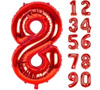 LAPONO Globo Número 8 Rojo, Globos Números Cumpleaños, Gigante 91 × 54 cm, Aluminio Foil Apto para Helio y Aire con Pajita, Válvula Autosellante, Decoración Fiesta Fotos Pared Mesa Dulce para Edad