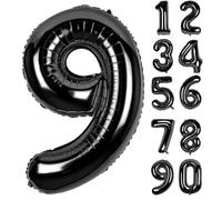 LAPONO Globo Número 9 Negro, Globos Números Cumpleaños, Gigante 87 × 56 cm, Aluminio Foil Apto para Helio y Aire con Pajita, Válvula Autosellante, Decoración Fiesta Fotos Pared Mesa Dulce para Edad