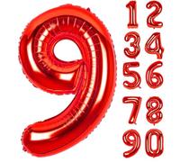 LAPONO Globo Número 9 Rojo, Globos Números Cumpleaños, Gigante 87 × 56 cm, Aluminio Foil Apto para Helio y Aire con Pajita, Válvula Autosellante, Decoración Fiesta Fotos Pared Mesa Dulce para Edad