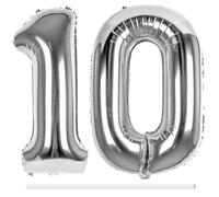 LAPONO Globos Números 10 Plateado, 2 Globos de Aluminio Foil Gigantes para Cumpleaños y Fiesta, Apto para Helio y Aire con Pajita, Válvula Autosellante, Decoración Fotos Pared Mesa Dulce Edad Especial