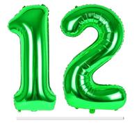 LAPONO Globos Números 12 Verde, 2 Globos de Aluminio Foil Gigantes para Cumpleaños y Fiesta, Apto para Helio y Aire con Pajita, Válvula Autosellante, Decoración Fotos Pared Mesa Dulce Edad Especial